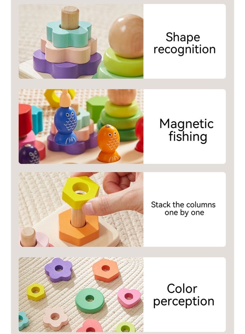 Wooden Montessori Sorting & Stacking Toy with Fishing Game, Educational Toy for 2-4 Years, Includes 1 Fishing Rod, 5 Fish, 16 Blocks - Image 3