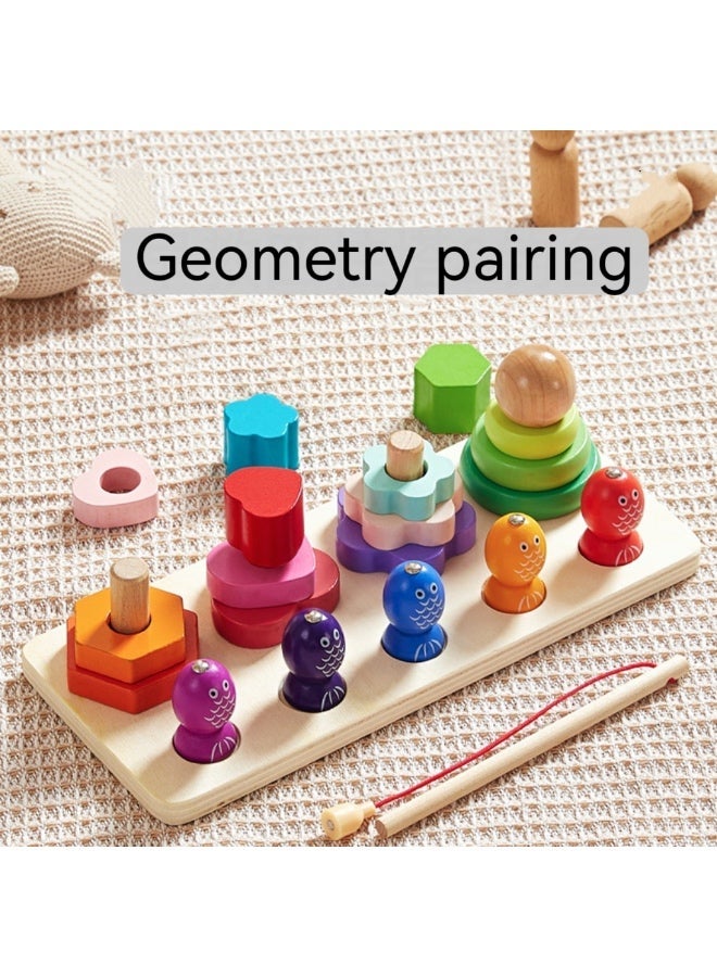 Wooden Montessori Sorting & Stacking Toy with Fishing Game, Educational Toy for 2-4 Years, Includes 1 Fishing Rod, 5 Fish, 16 Blocks - Image 4