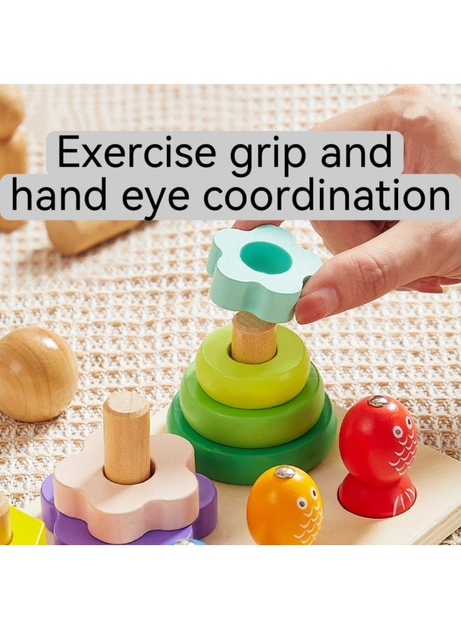 Wooden Montessori Sorting & Stacking Toy with Fishing Game, Educational Toy for 2-4 Years, Includes 1 Fishing Rod, 5 Fish, 16 Blocks - Image 5