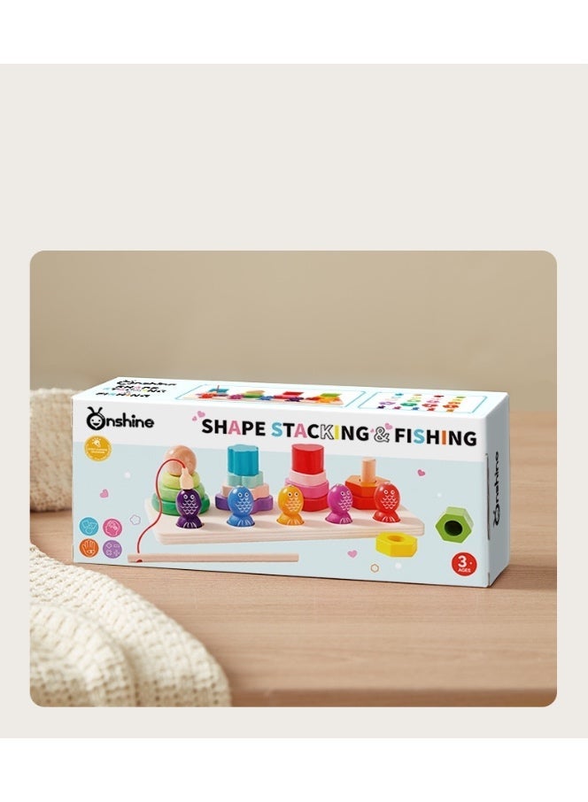 Wooden Montessori Sorting & Stacking Toy with Fishing Game, Educational Toy for 2-4 Years, Includes 1 Fishing Rod, 5 Fish, 16 Blocks - Image 2