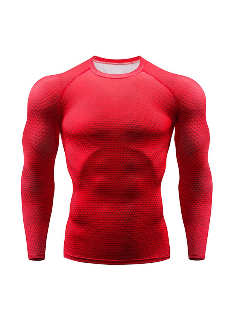 Generic - Mens PRO Training Sport Long Sleeve Quick-Dry Compression T-Shirt Red - Image 1