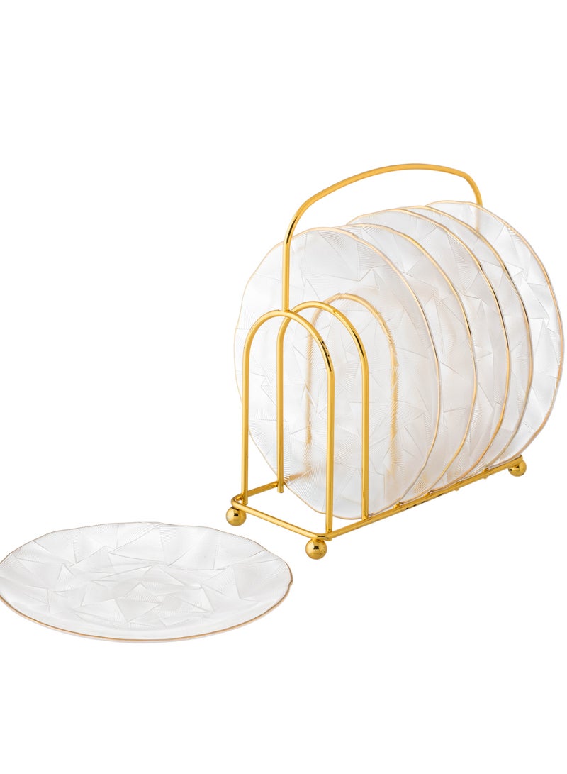 MIXDE A Set Of 6 Glass Dessert Plates With A Metal Stand, The Plate ClearnRound Size - Image 5