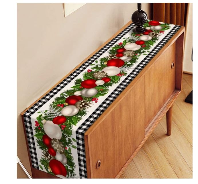 Moira Christmas Table Runners, 13.8 inch X 70.8 inch, Cotton Jute Material, Christmas Decoration, Machine Washable (Christmas Glitter Ball Ornaments) - Image 1