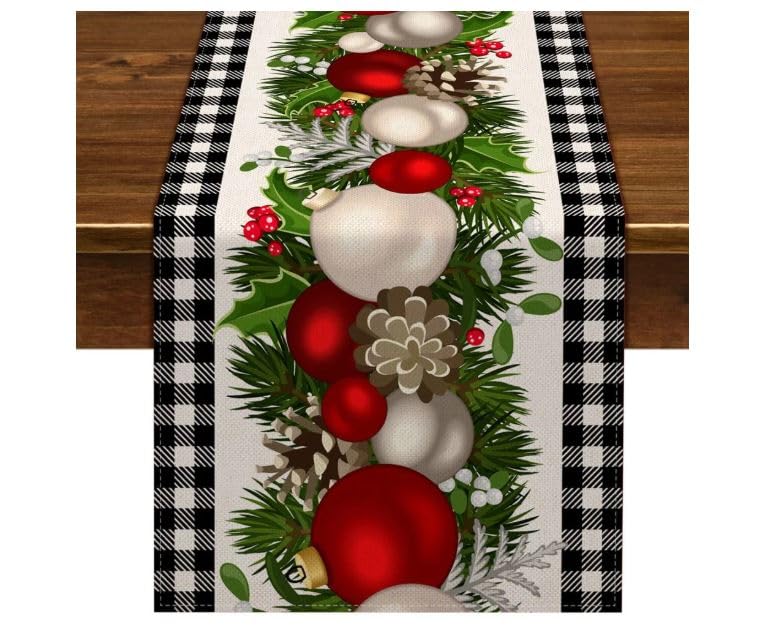 Moira Christmas Table Runners, 13.8 inch X 70.8 inch, Cotton Jute Material, Christmas Decoration, Machine Washable (Christmas Glitter Ball Ornaments) - Image 4