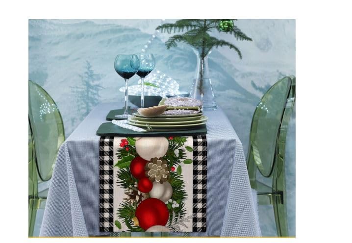 Moira Christmas Table Runners, 13.8 inch X 70.8 inch, Cotton Jute Material, Christmas Decoration, Machine Washable (Christmas Glitter Ball Ornaments) - Image 3