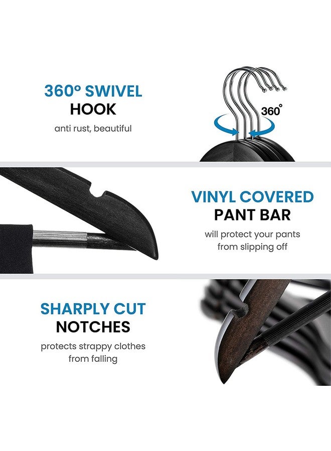 WHISKET Solid Wood Hangers,Premium Wood Hangers with 360-Degree Rotatable Hook and Notches, Natural, Heavy Duty Wood Hangers for Coats, Suits, Jackets, Closet (Black) [Pack of 40] - Image 4