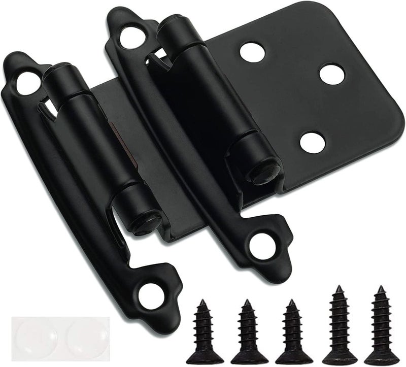 DecoBasics 1/2" Overlay Matte Black Cabinet Hinges 50 Pack (25 Pair) Self Closing Bath & Kitchen Cabinet Hinges Black Flush Mount w/Door Bumpers & Upgraded Screws - Image 1