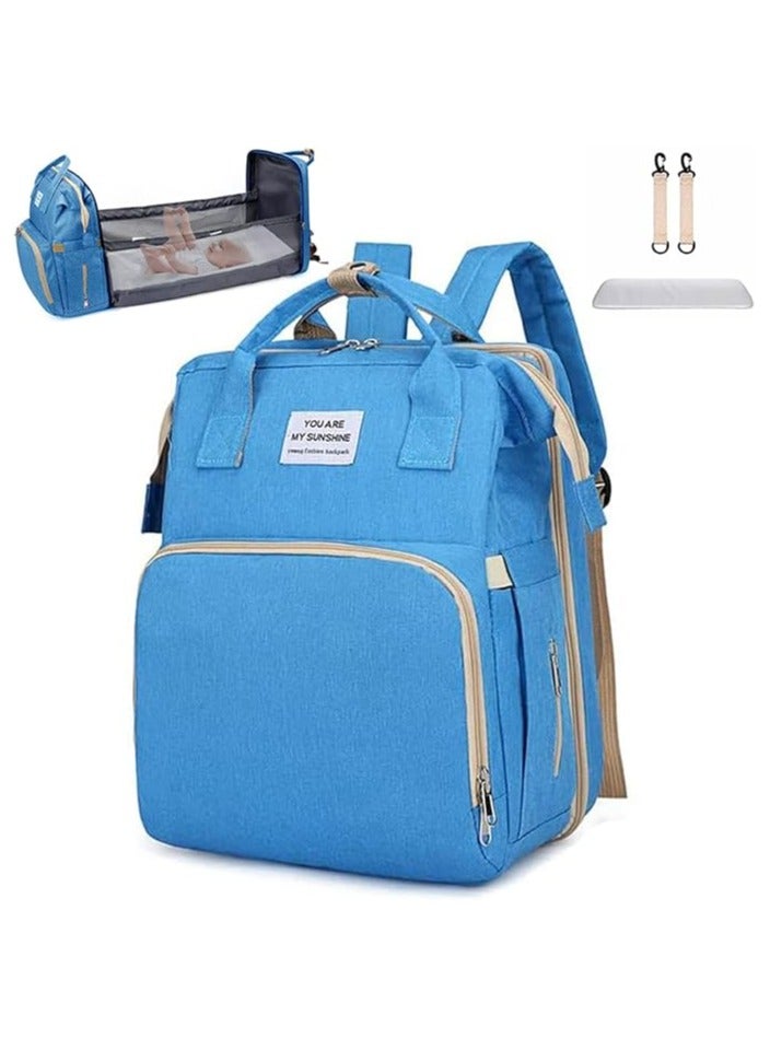 BOJA Diaper Backpack, Multifunctional Diaper Backpack, Luxury Baby Diaper Bag, Convertible to Crib, Bottle Storage, Clothes, Formula, Blue - Image 1