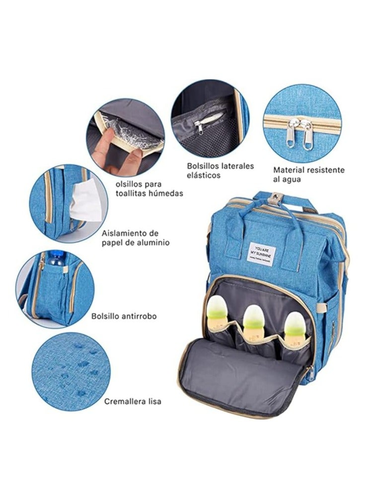BOJA Diaper Backpack, Multifunctional Diaper Backpack, Luxury Baby Diaper Bag, Convertible to Crib, Bottle Storage, Clothes, Formula, Blue - Image 2