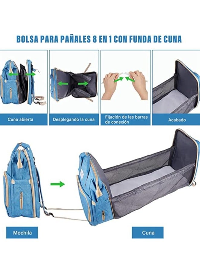 BOJA Diaper Backpack, Multifunctional Diaper Backpack, Luxury Baby Diaper Bag, Convertible to Crib, Bottle Storage, Clothes, Formula, Blue - Image 4