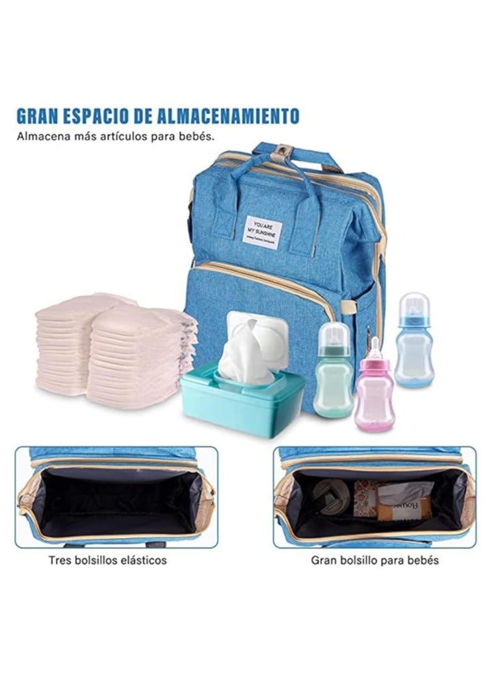 BOJA Diaper Backpack, Multifunctional Diaper Backpack, Luxury Baby Diaper Bag, Convertible to Crib, Bottle Storage, Clothes, Formula, Blue - Image 5