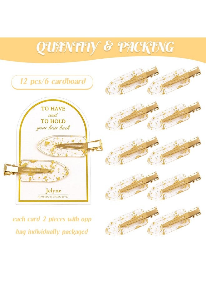 Jelyne No Bend Hair Clips, 12Pcs/6Cards Resin & Stainless Steel No Crease Hair Clips, Gold Glitter Bridesmaid Proposal Gift Hair Clip For Makeup Styling Hair Accessories Hair Setting Clips For Bangs - Image 2