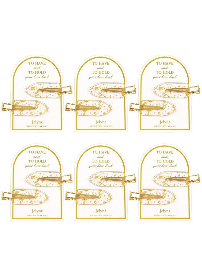 Jelyne No Bend Hair Clips, 12Pcs/6Cards Resin & Stainless Steel No Crease Hair Clips, Gold Glitter Bridesmaid Proposal Gift Hair Clip For Makeup Styling Hair Accessories Hair Setting Clips For Bangs - Image 1