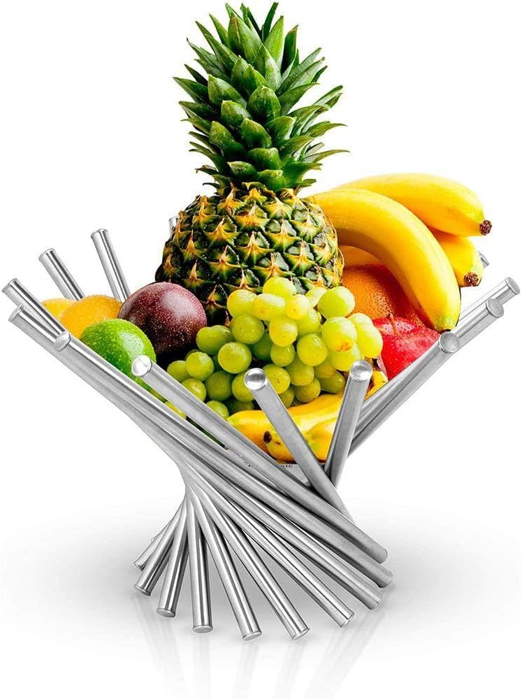 MORDEN MS وعاء فواكه لمطبخ الطاولة سلة فواكه كبيرة من الفولاذ المقاوم للصدأ حامل فواكه دوار لقطعة مركزية على الطاولة وعاء فواكه زخرفي حديث حامل فواكه تخزين منظم مبتكر للديكور المنزلي - Image 1