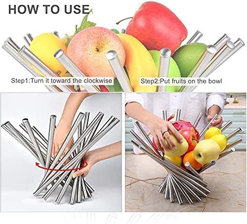 MORDEN MS وعاء فواكه لمطبخ الطاولة سلة فواكه كبيرة من الفولاذ المقاوم للصدأ حامل فواكه دوار لقطعة مركزية على الطاولة وعاء فواكه زخرفي حديث حامل فواكه تخزين منظم مبتكر للديكور المنزلي - Image 2