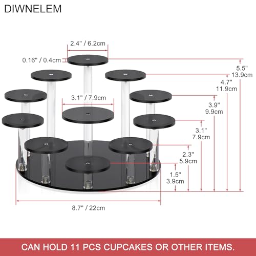 DIWNELEM Round Jewelry Stand Acrylic Display Riser Stands Dessert Tower Display Tower for Watch,Jewelry,Rings,Earrings,Mini Figurines,Cupcakes(Black,11Tier) - Image 2