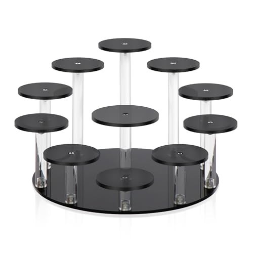 DIWNELEM Round Jewelry Stand Acrylic Display Riser Stands Dessert Tower Display Tower for Watch,Jewelry,Rings,Earrings,Mini Figurines,Cupcakes(Black,11Tier) - Image 1