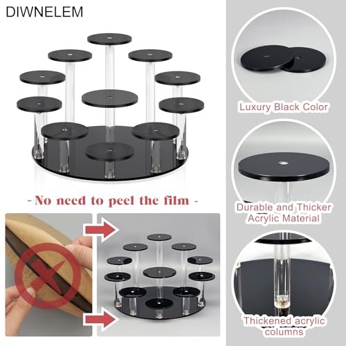 DIWNELEM Round Jewelry Stand Acrylic Display Riser Stands Dessert Tower Display Tower for Watch,Jewelry,Rings,Earrings,Mini Figurines,Cupcakes(Black,11Tier) - Image 4