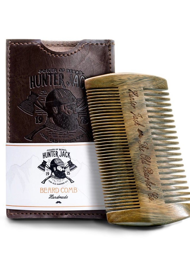 Hunter Jack Sandalwood Beard Comb for Men - Handmade Beard & Mustache Comb - Premium Wooden Comb - Mens Comb with Fine & Wide Tooth - Pocket Combs for Men - Wood Comb in PU Leather Case by Hunter Jack - Image 1