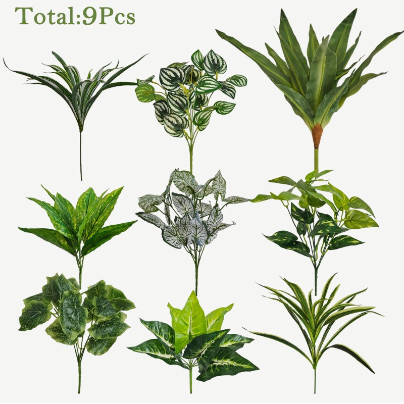 Cherica Artificial Plants for Outdoors Faux Greenery Leaves UV Resistant Realistic Plastic Large Bunches Shrubs Bushes with Stems, Fake Plants Decor Outdoor for Front Porch Door Patio Garden Yard, 9Pcs - Image 3