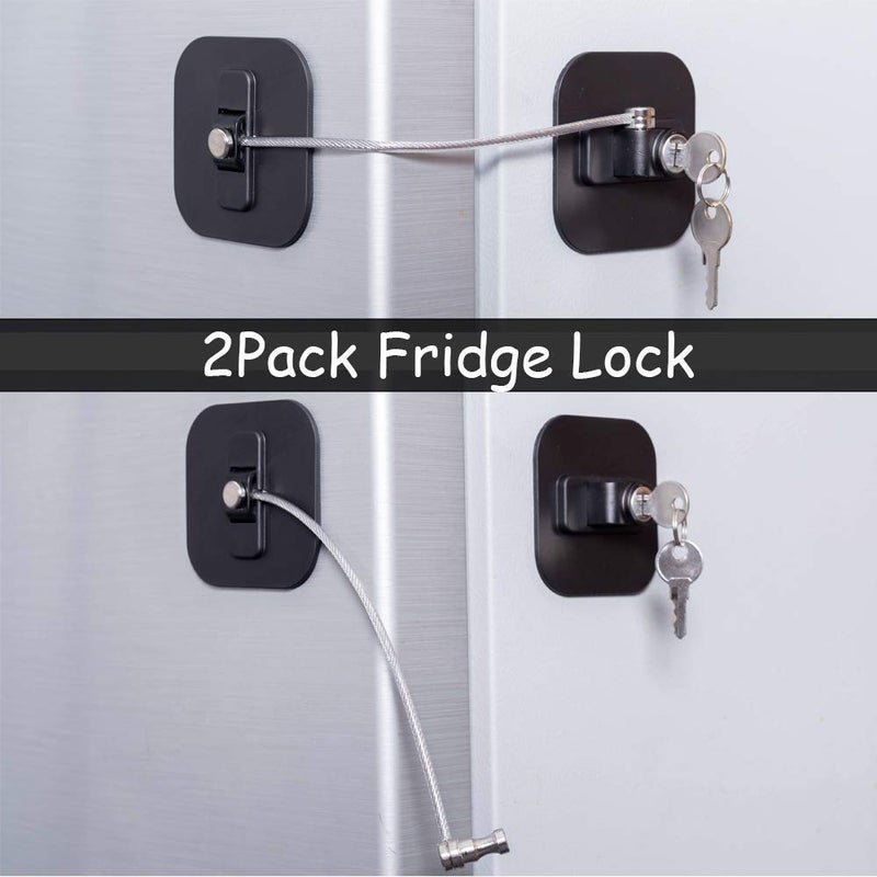 BAOWEIJD Fridge Lock,2 Pack Refrigerator Locks with Keys,Freezer Lock and Child Safety Cabinet Lock,Black Fridge Lock - Image 2