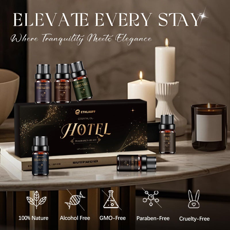 Ethlauff Hotel Diffuser Oils, Hotel Collection Diffuser Oil, Luxury Essential Oil for Diffuser, Soap & Candle Making Scents - 1 Way, Dream State, Coastal Cabine, Gloden Magic - Image 2
