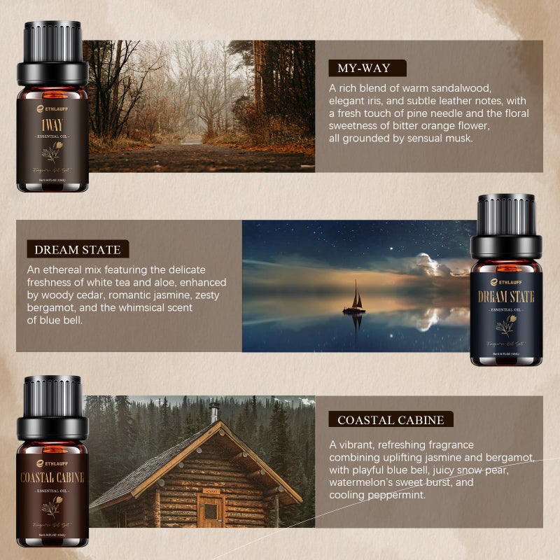 Ethlauff Hotel Diffuser Oils, Hotel Collection Diffuser Oil, Luxury Essential Oil for Diffuser, Soap & Candle Making Scents - 1 Way, Dream State, Coastal Cabine, Gloden Magic - Image 4