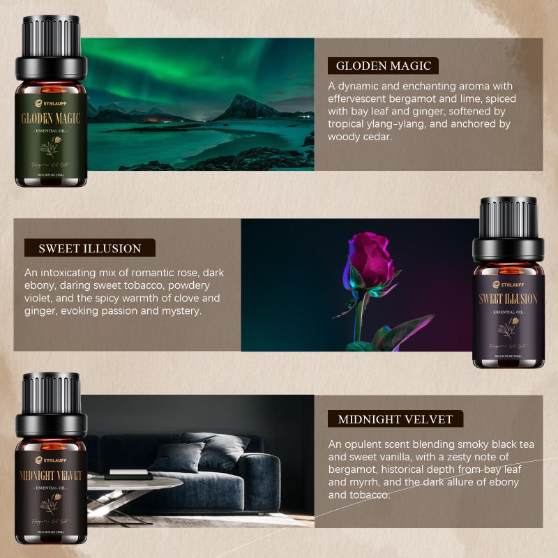 Ethlauff Hotel Diffuser Oils, Hotel Collection Diffuser Oil, Luxury Essential Oil for Diffuser, Soap & Candle Making Scents - 1 Way, Dream State, Coastal Cabine, Gloden Magic - Image 3
