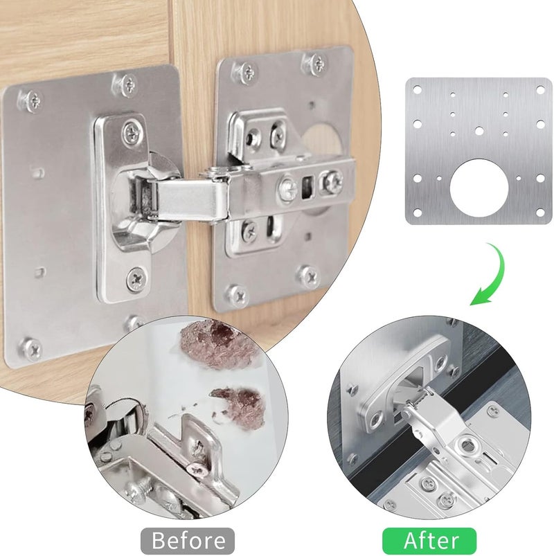 Suntown 10Pcs Cabinet Hinge Repair Plate, Stainless Steel Hinge Fixing Plate Bracket Kit, Cupboard Door Hinge Repair Mounting Plates with Holes for Cabinet Furniture Drawer Windows - Image 5