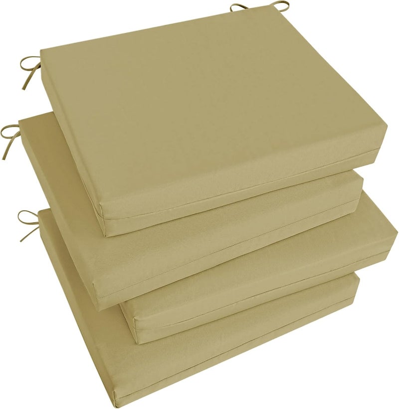 Basic Beyond Outdoor Chair Cushions for Patio Furniture, Waterproof Outdoor Cushions, Square Corner Patio Chair Cushions Set of 4 with Ties, 18.5"x16"x3", Khaki - Image 1