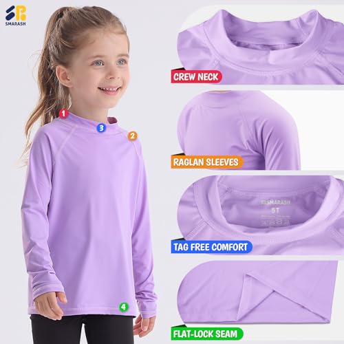 Smarash Girls Swim Shirt Long Sleeve Rash Guard Swimwear UV Rashguard for Kids YouthSun Water Fishing Swimming SPF Shirt Light Purple Light Purple Size 12-14 - Image 3