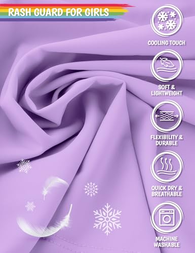 Smarash Girls Swim Shirt Long Sleeve Rash Guard Swimwear UV Rashguard for Kids YouthSun Water Fishing Swimming SPF Shirt Light Purple Light Purple Size 12-14 - Image 5