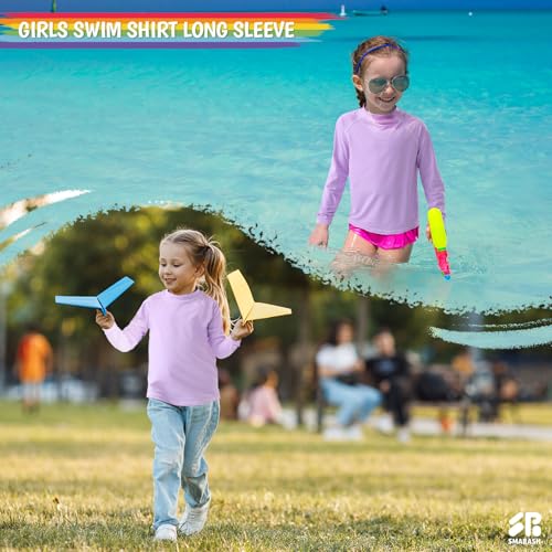 Smarash Girls Swim Shirt Long Sleeve Rash Guard Swimwear UV Rashguard for Kids YouthSun Water Fishing Swimming SPF Shirt Light Purple Light Purple Size 12-14 - Image 4
