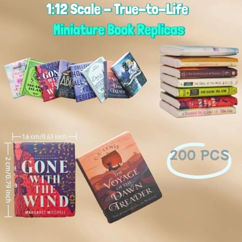 M.Zibos 200Piece 112 Scale Miniature Books Collection Classic Novel Replicas Realistic Tiny Books for Dollhouses Bookshelves Dioramas for Adult Collectors - Image 5