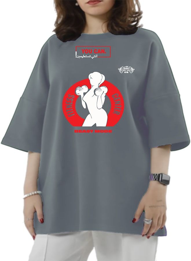 Genérico Women's Oversize T-shirt - FITNESS CENTER Printed For Exercise, Gym and Bodybuilding 010 - Image 2