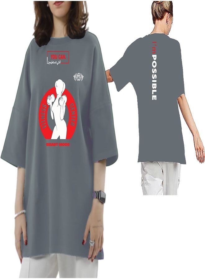 Genérico Women's Oversize T-shirt - FITNESS CENTER Printed For Exercise, Gym and Bodybuilding 010 - Image 1