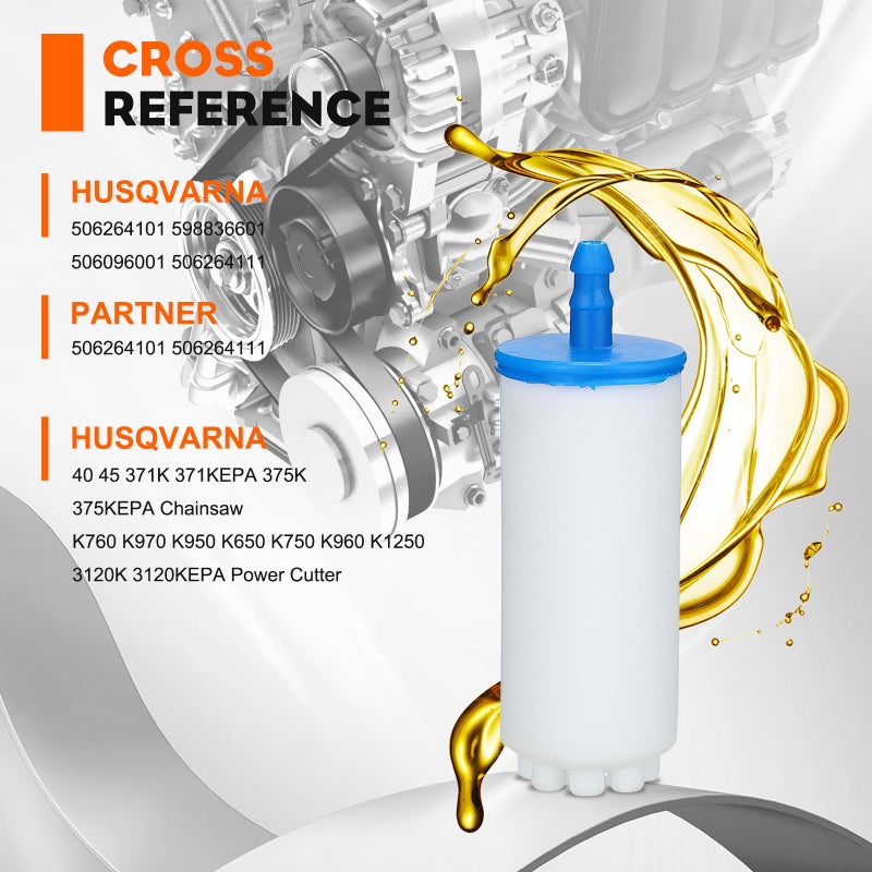 Hipa 506264101 Fuel Filter for Husq-varna K970 K760 K770 K950 K650 K750 K960 K1250 371K 375K 3120K 3122K Concrete Saw Parts Replaces 506264111 4Pcs - Image 2