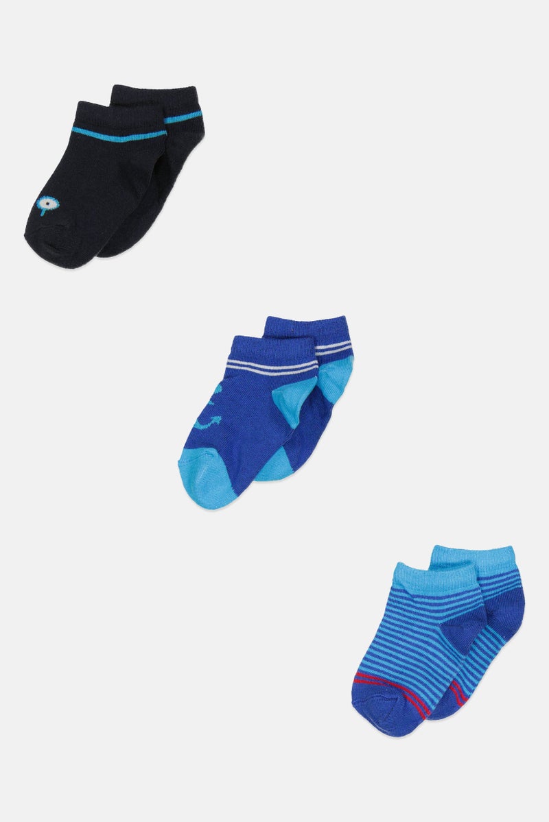 RBX Kids Boy 3 Pairs Stripe Ankle Socks, Black  - Image 1