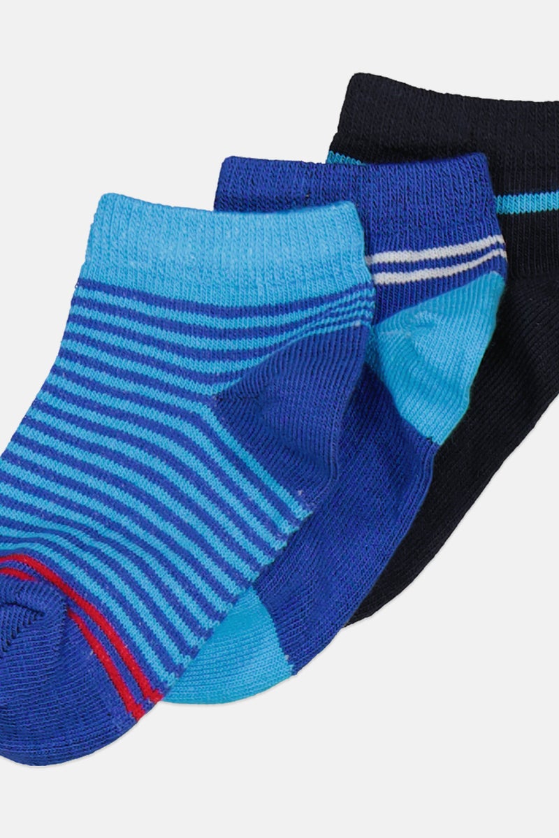 RBX Kids Boy 3 Pairs Stripe Ankle Socks, Black  - Image 2