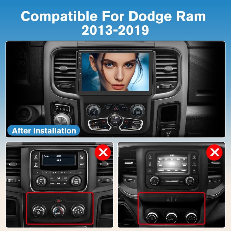 Junsun 5G WiFi Car Stereo for Dodge Ram 1500 2500 3500 2013-2019, Wireless CarPlay/Android Auto,9" HD IPS Display Support Cargo Rearview GPS DSP RDS BT AM/FM Auto AC 2GB+32GB ROM - Image 2