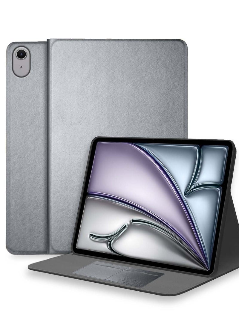 Cat - Cot PU Leather With Card Holder Flip Case Cover For Apple iPad Air 13 5G 2024 13 Inch Silver Grey - Image 1