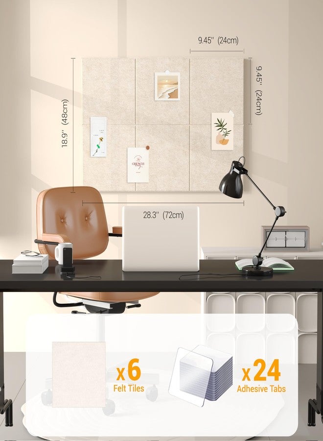 AkuDecor 1/2" Thick Cork Board for Office, 6 Pack Felt Wall Tiles -28"x18" with Safe Adhesive Tabs, Large Bulletin Board, Push Pin Board Organizer Wall - Beige - Image 3