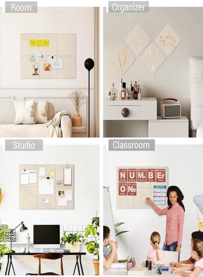 AkuDecor 1/2" Thick Cork Board for Office, 6 Pack Felt Wall Tiles -28"x18" with Safe Adhesive Tabs, Large Bulletin Board, Push Pin Board Organizer Wall - Beige - Image 5