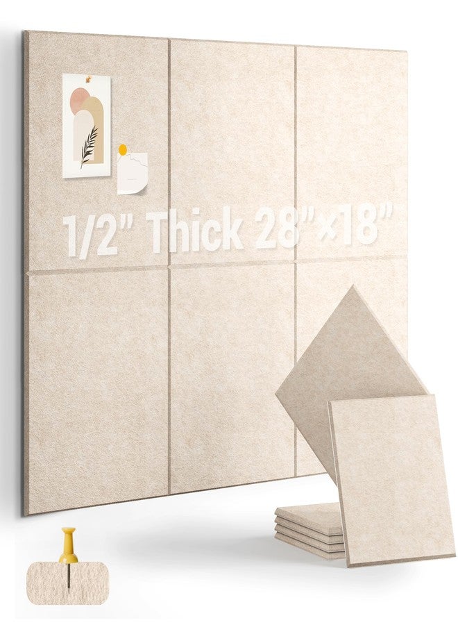 AkuDecor 1/2" Thick Cork Board for Office, 6 Pack Felt Wall Tiles -28"x18" with Safe Adhesive Tabs, Large Bulletin Board, Push Pin Board Organizer Wall - Beige - Image 1
