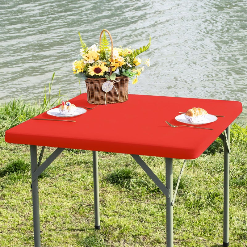 Nacuci Square Fitted Table Cover Elastic Tablecloth Stretch Spandex Table Top Cover Table Topper Cap for Dining Kitchen Home Party Red 36X36 Inch