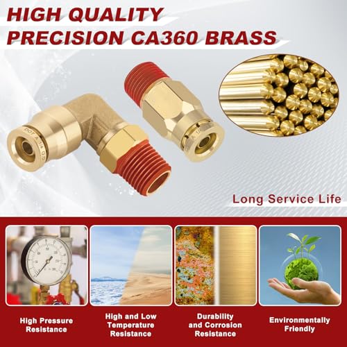 Boeray 14 Quick Push to Connect Fittings Brass Male Straight and Elbow Combination DOT Approved 14 Tube OD x 18 NPT Thread Air Brake Line Adapter Air Suspension Kit Air Hose Repair Kit 14pcs - Image 3