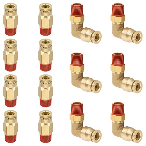 Boeray 14 Quick Push to Connect Fittings Brass Male Straight and Elbow Combination DOT Approved 14 Tube OD x 18 NPT Thread Air Brake Line Adapter Air Suspension Kit Air Hose Repair Kit 14pcs - Image 1