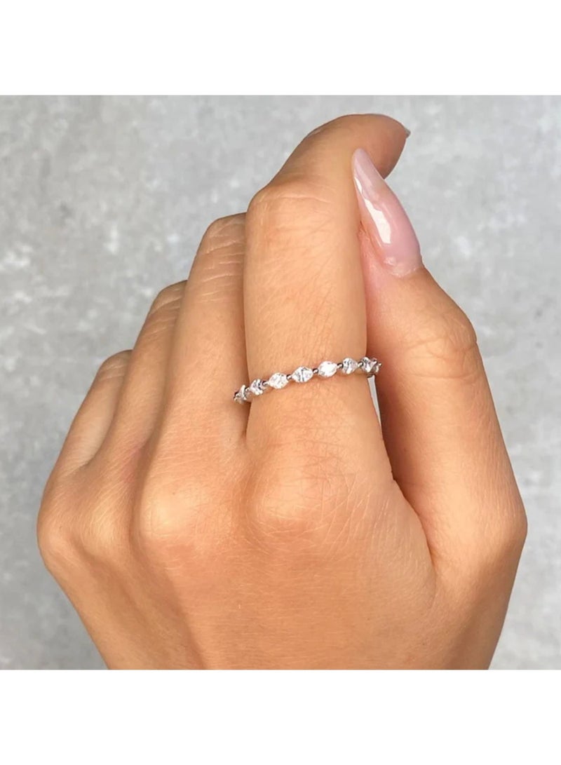 LAVEEN JEWELLERY Band Ring for Women | Tarnish Free 18K Gold or Rhodium Plated Ring | 5A Cubic Zirconia | Side Marquise Stone | Eternity Band, Trendy Stackable Ring for Women Gold Jewelry - Image 3