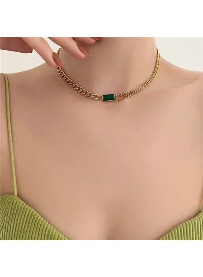 Luxuria Green stone stainless steel pendant with link chain for women - Image 2