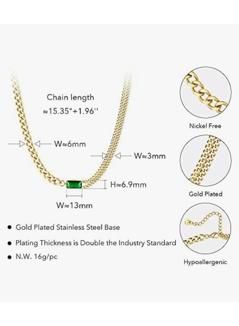 Luxuria Green stone stainless steel pendant with link chain for women - Image 3